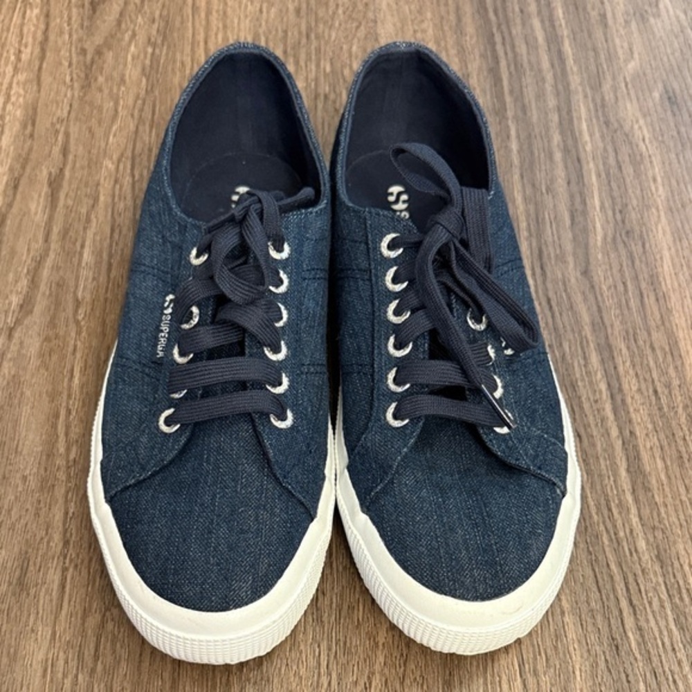 Like new..Superga Navy Denim sparkle Sneakers 8.5